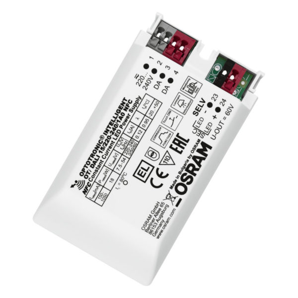 Драйвер для LED светильников OTi DALI 15/220...240/1A0 NFC/ 150-1050мА 7,5-54V 95x53x30 DALI/NFC OSRAM Драйвер для LED светильников OTi DALI 15/220...240/1A0 NFC/ 150-1050мА 7,5-54V 95x53x30 DALI/NFC OSRAM