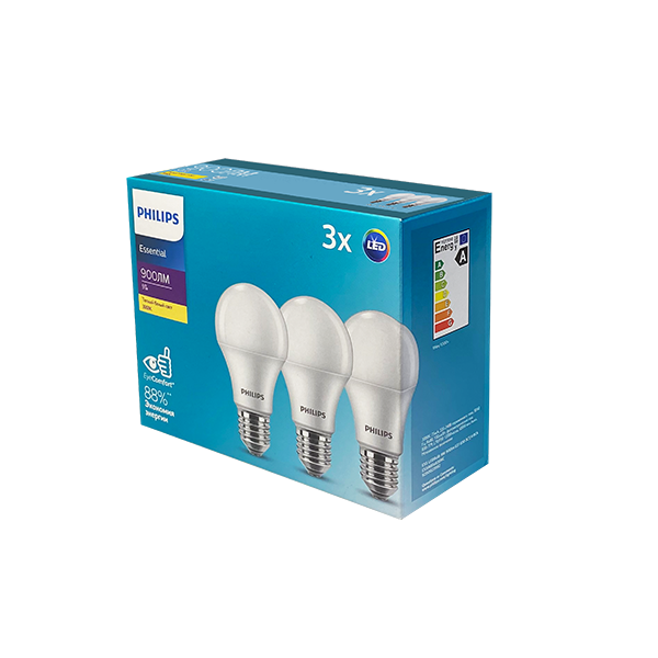 9W (=80W) E27 3000K ESSLEDBulb Экопак 1X3лампы - LED лампа PHILIPS