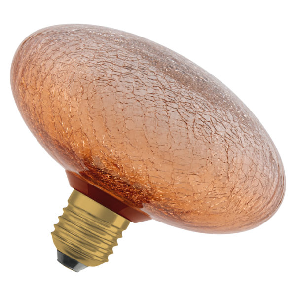 DECOR LED FLAT LAMP 3.5W 827 E27 Non-Dim IN CRACKED GLASS FLATTENED ORANGE