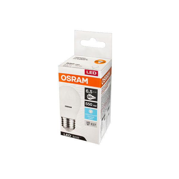 6.5W/840 (=60W) E27 230V Матовая LED Base RU - LED лампа Шарик OSRAM