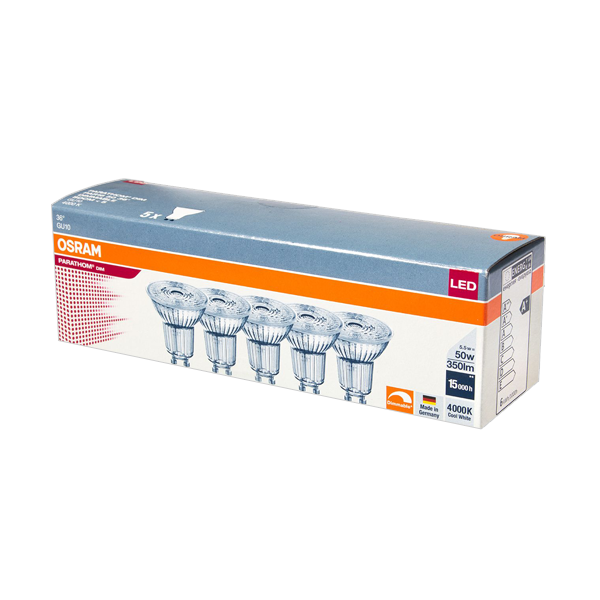 5.5W/940 (=50W) DIM GU10 230V 36° PARATHOM ( УПАК 5 ЛАМП ) - LED лампа PAR16 OSRAM 5.5W/940 (=50W) DIM GU10 230V 36° PARATHOM ( УПАК 5 ЛАМП ) - LED лампа PAR16 OSRAM