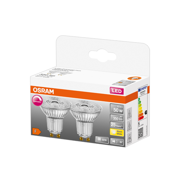 4.5W/927 (=50W) DIM GU10 230V 36° 350lm  LED Star  Экопак 1X2шт  - LED лампа PAR16 OSRAM